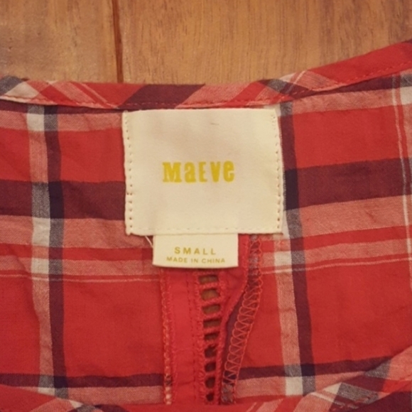 ⭐️4/25 Anthropologie Plaid Red Blouse Size Small Maeve Short Sleeve - Picture 3 of 8